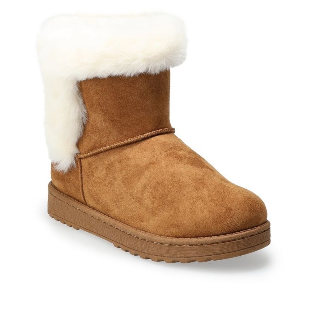 SO Paulina Women's Faux-Fur Winter Boots, Size: 6, Med Brown NEW